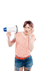 young woman with loudspeaker