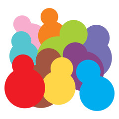 Group of ten people in various colors on a white isolated background
