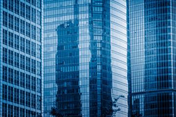 Fototapeta na wymiar cross section of office buildings,blue toned,shanghai,china.