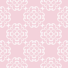 Seamless pale pink pattern with white wallpaper ornaments