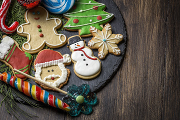 Christmas cookies on wooden table