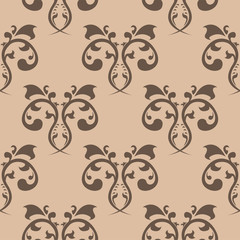 Seamless brown pattern with wallpaper ornaments