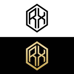 initial letters logo rx black and gold monogram hexagon shape vector