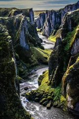 Wandaufkleber Fjaorargljufur canyon in south Iceland, picturesque mountains and stream. © Kozioł Kamila