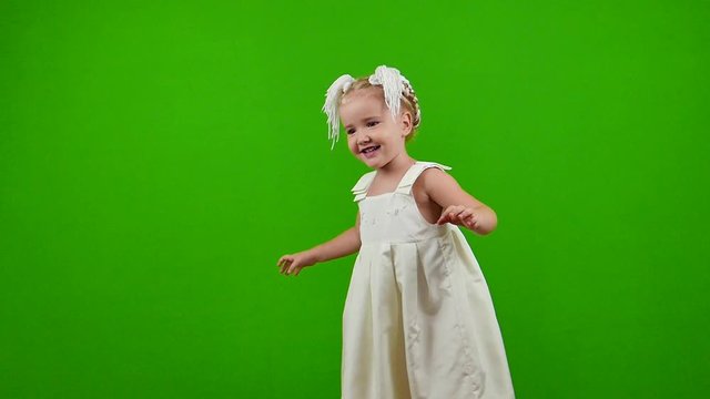 little girl white dress green screen