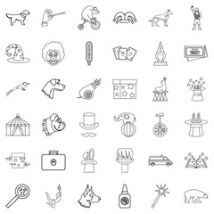 Circus icons set, outline style
