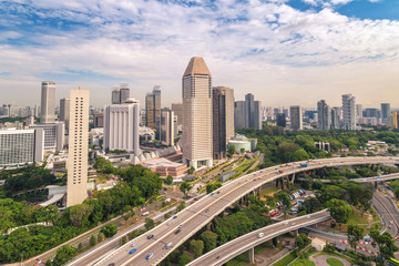 Fototapeta na wymiar Singapore high angle view city skyline at Business District, Marina Bay, Singapore