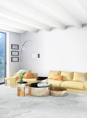 Vertical Bedroom Minimal or Loft style Interior Design. 3D Rendering. Concept idea.