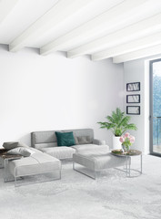 Vertical Bedroom Minimal or Loft style Interior Design. 3D Rendering. Concept idea.