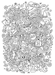 Cartoon cute doodles hand drawn Halloween illustration