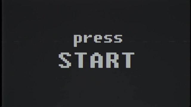 retro videogame press start text on old tv screen ... New quality universal vintage motion dynamic animated background colorful joyful cool video footage