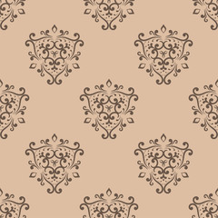 Seamless beige pattern with brown wallpaper ornaments