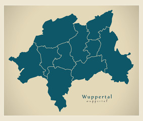 Modern City Map - Wuppertal city of Germany with boroughs DE