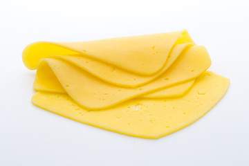 Cheese slices on the white background.