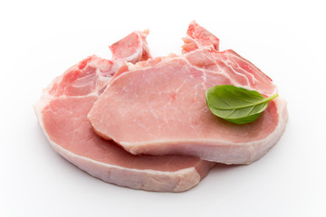 Fresh raw beef steak isolated on white background, top view.