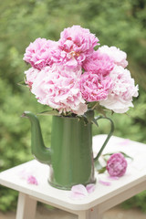 beautiful pink peony flowers bouquet in garden