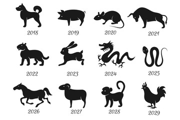 Chinese horoscope zodiac animals. Vector symbols of year