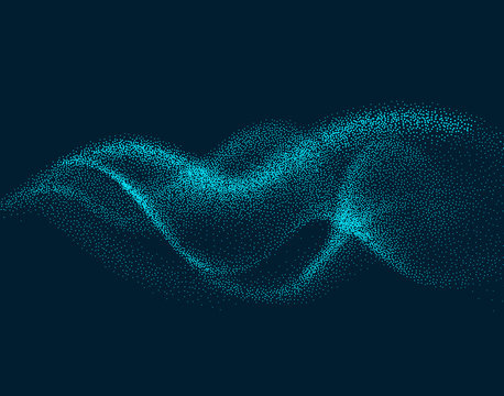 Digital Flow Wave With Particles In Motion. Abstract Smoke Effect Background