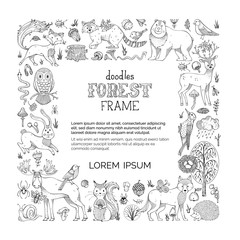 Vector doodles forest frame.