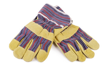 Working mens gloves on white background