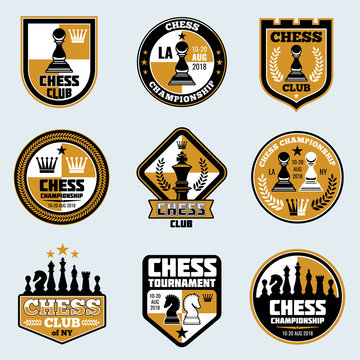 Chess club labels. Business strategy vector logos and emblems