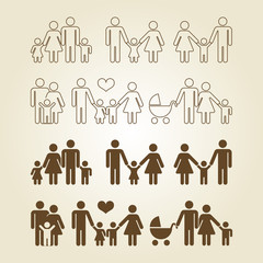 Line and outline family icons set