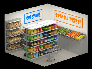 Supermarket isolated on black