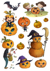 niños y calabazas de halloween