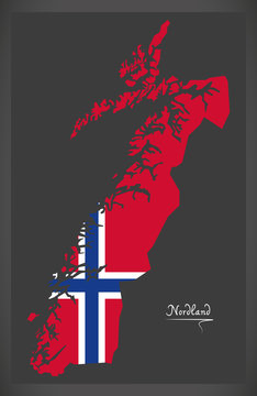 Nordland map of Norway with Norwegian national flag illustration