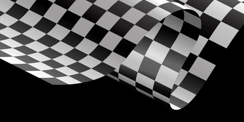 Checkered flag flying wave on black background design for sport race championship background vector illustration.