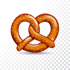 Realistic vector tasty pretzel illustration on the white transparent background.