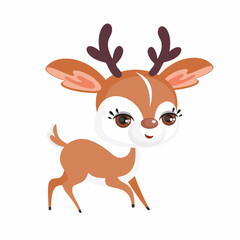 The image of cute little deer in cartoon style. Vector children’s illustration.