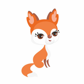 The image of cute little fox in cartoon style. Vector children’s illustration.