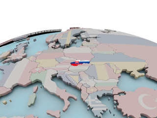 Political map of Slovakia on globe with flag