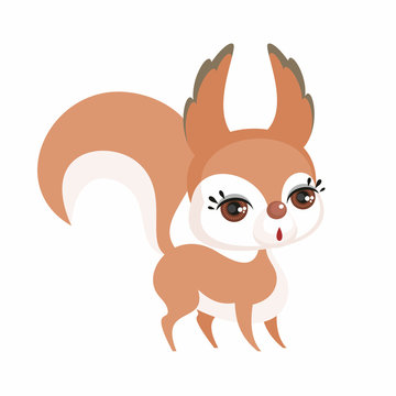 The image of cute little squirrel in cartoon style. Vector children’s illustration. 