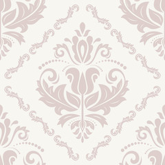 Oriental vector fine pattern with damask, arabesque and floral pink elements. Seamless abstract background