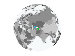 Uzbekistan on globe isolated