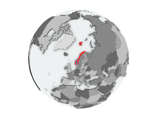 Norway on globe isolated