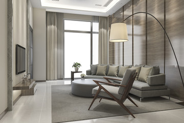 3d rendering luxury and modern living room with leather sofa
