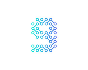 Digital Circuit Number 9 Icon Logo Design Element
