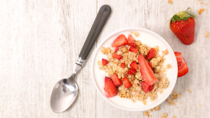 bowl with yogurt,muesli and fruit