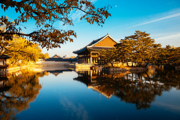 Fototapeta premium Korean traditional architecture Gyeongbokgung Palace at autumn in Seoul, Korea