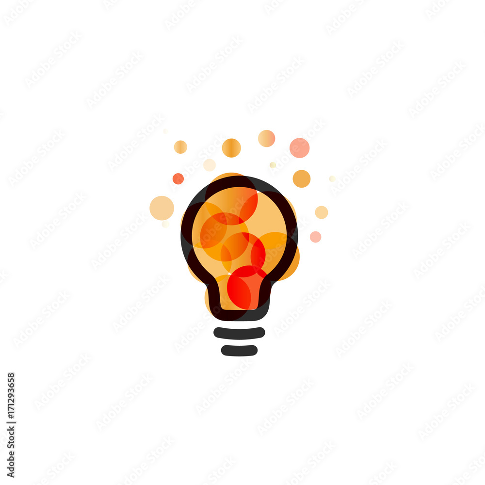Poster lightbulb icon. creative idea logo design concept. bright colorful circles, bubbles vector art. solu