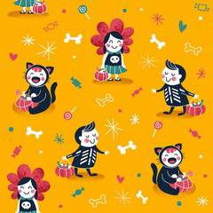 Halloween party seamless pattern. Trick or treat background. Vector illustration