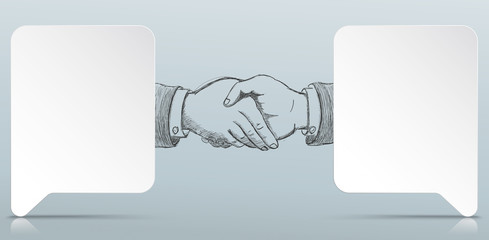 2 White Paper Speech Bubbles Handshake