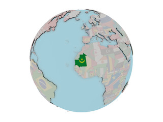 Mauritania with flag on globe