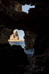 Cave of the arches in the cove of Moraig in Valencia. Spain.