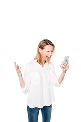 Obraz premium angry woman with smartphone