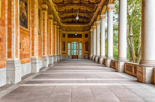 Germany, Baden-Baden, August 19, 2017: Architecture with columns in Baden-Baden, Germany