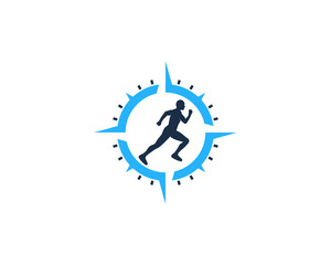 Compass Run Icon Logo Design Element